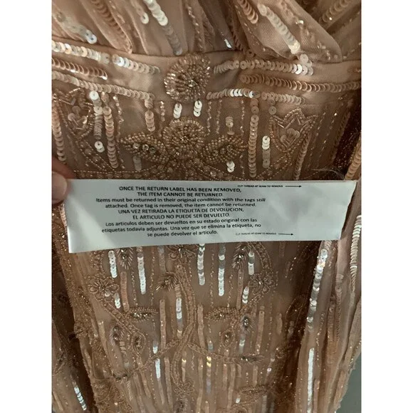 Mac Duggal Blush Pink Embellished Cap Sleeve Faux Wrap Trumpet Gown Dress 14 - Picture 7 of 13